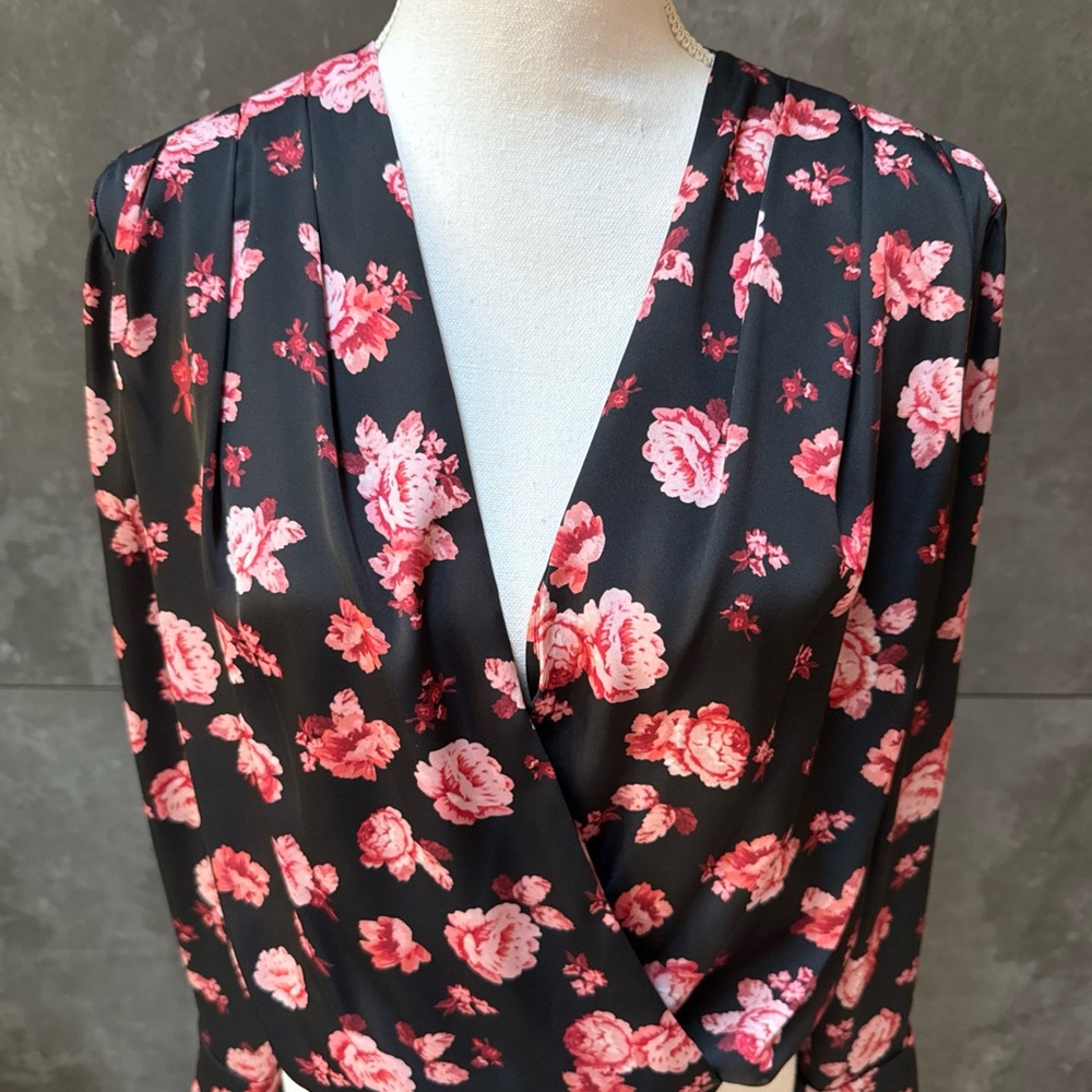 Favorite Daughter Black and Pink Floral Bodysuit size M